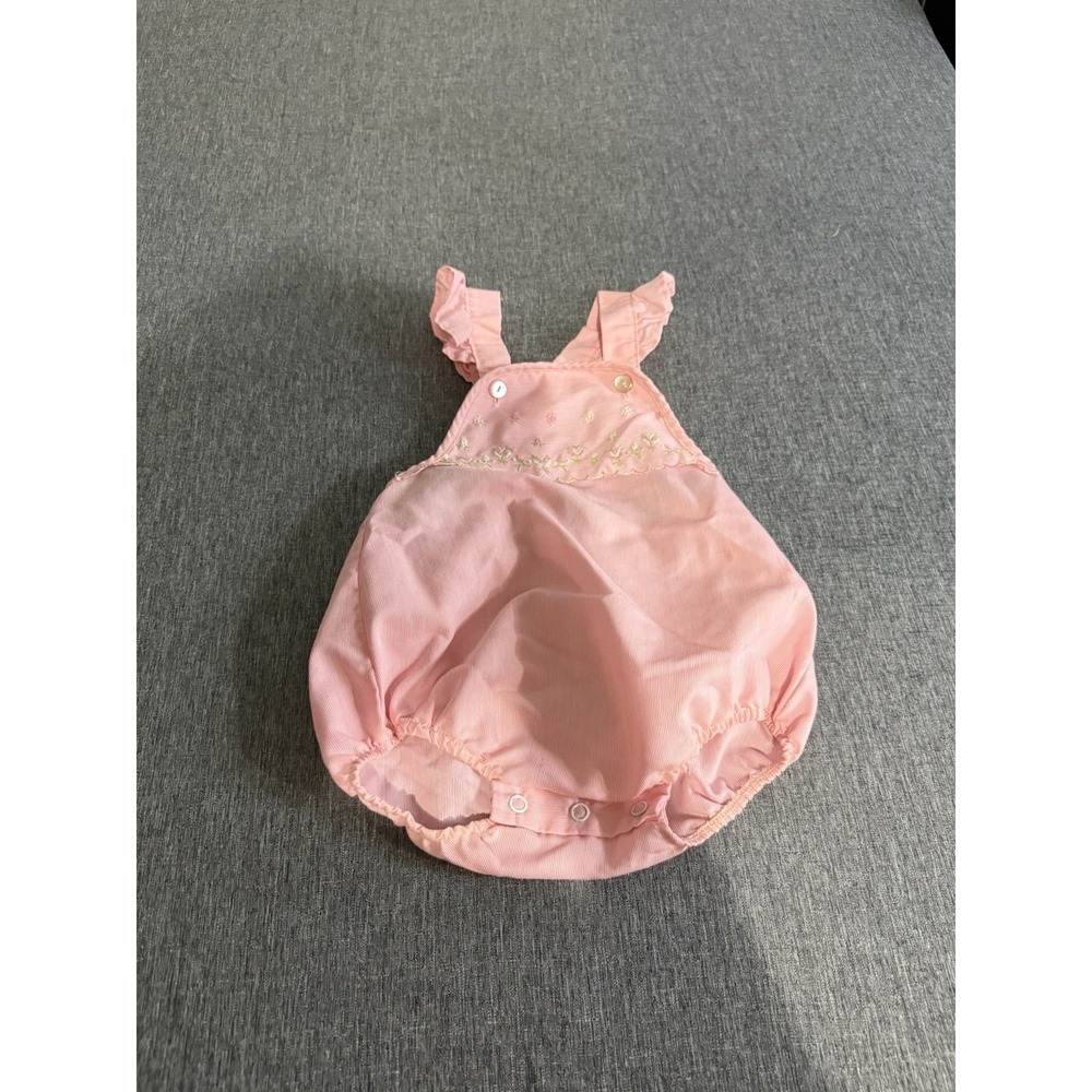 Vintage Pink Baby Toddler Embroidered Bubble Romper Girl Sz 12 Month